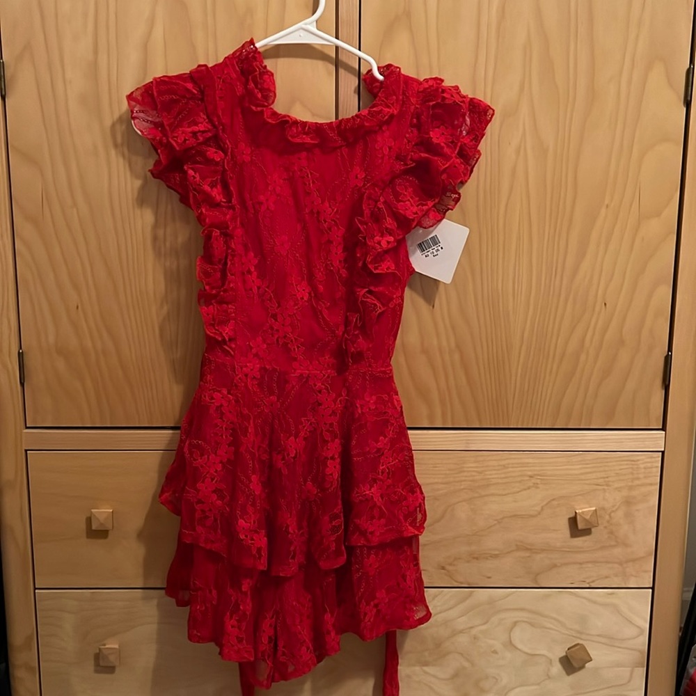 selfie leslie red lace romper